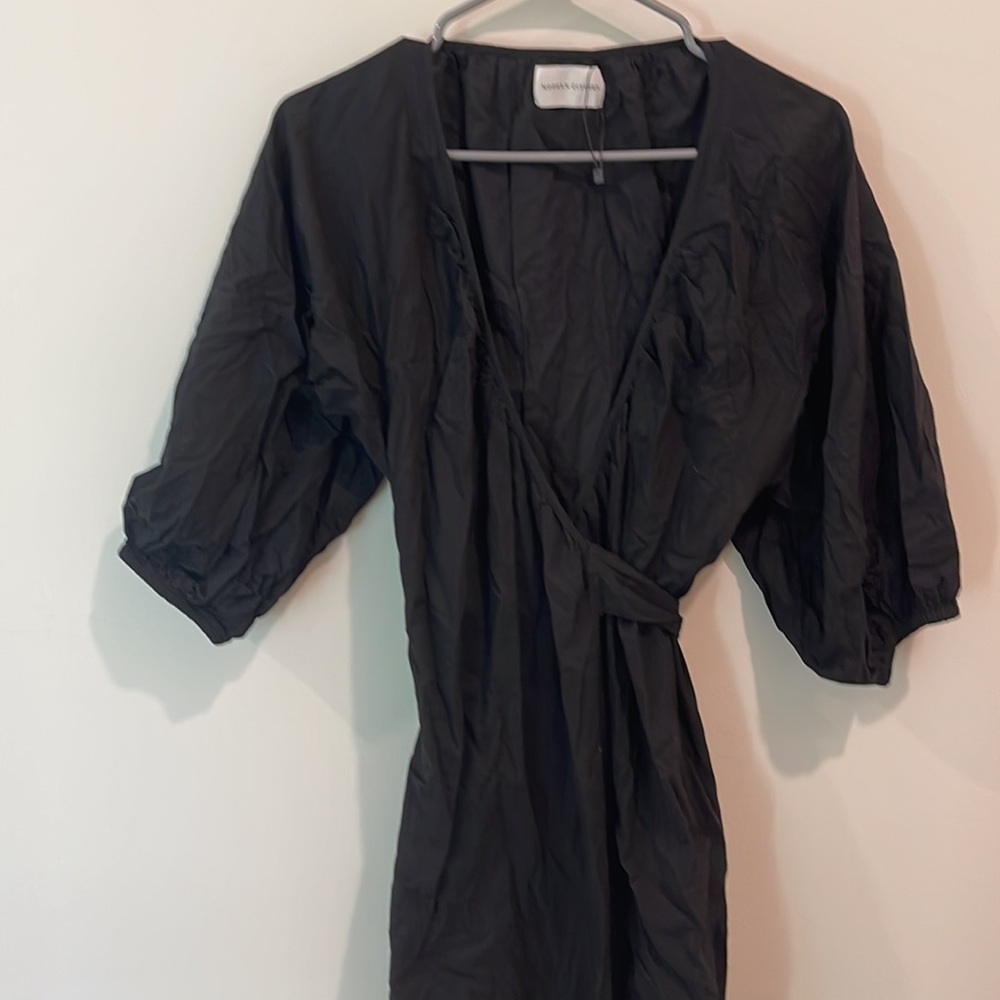 Modern Citizen Black Wrap Dress with Puff Sleeves